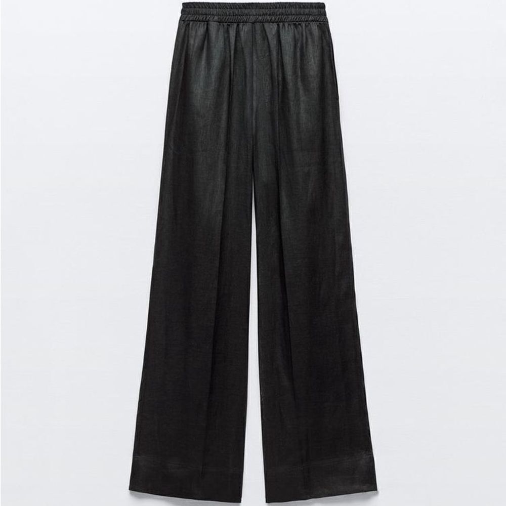 ZARA 100% LINEN STRAIGHT LEG PANTS - Picture 6 of 6